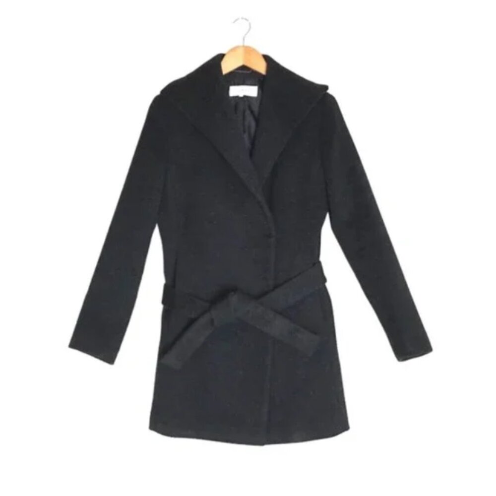 Calvin Klein Black Wool Belted Pea Coat